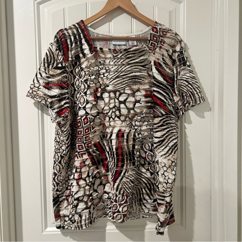 Alfred Dunner Shirt Womens Large Animal Print Textured Short Sleeve Top Blouse